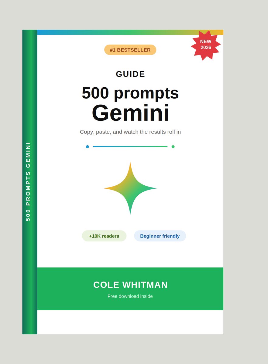 WhitmanXAI's tweet photo. I’ve spent 200+ hours mastering Gemini.

The result?

A Notion library with 500 advanced Gemini prompts to help you think faster, automate your workflow, and create better content.

It can save you weeks of work on:

• Content creation at scale
• Business automation
• High-converting copywriting
• Research & analysis
• And much more across 20 categories

FREE for today only.

❤️ Like + 🔄 Repost
👤 Follow me (so I can DM you)
💬 Comment “Gemini”