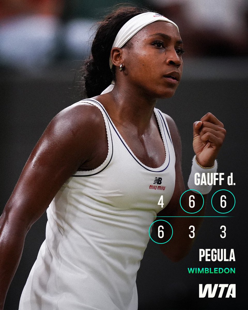 WTA's tweet photo. New territory unlocked! 🔓 

@CocoGauff books her ticket into her first @Wimbledon semifinal! 

#Wimbledon https://t.co/zKvWa6fKuU