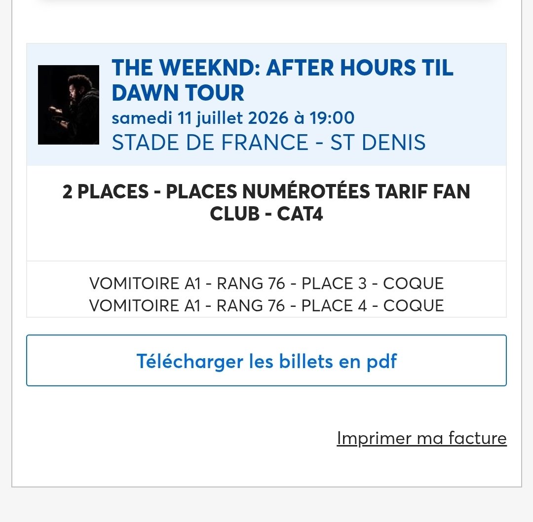 petitemari2b's tweet photo. A vendre 2 places pour #theweeknd le 11 juillet . MP pour plus d'informations 
#theweeknd #stadedefrance https://t.co/OMbVO5gmPG