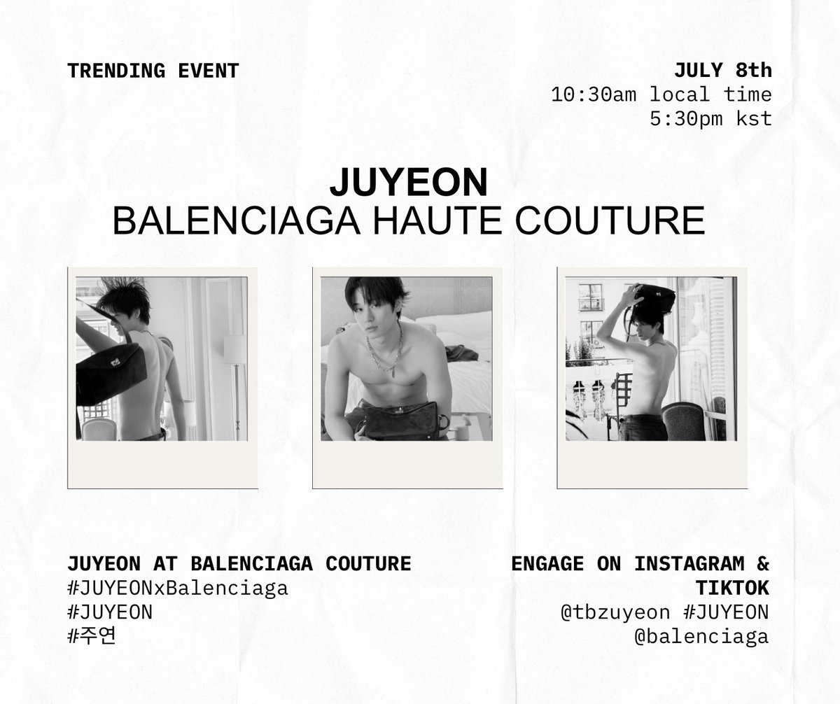 dailyljy's tweet photo. #JUYEON for balenciaga 55th couture show in paris [trending event]

⏰ start dropping the tagline + hashtags at 10:30am CET, July 8th (5:30pm KST)

JUYEON AT BALENCIAGA COUTURE
# JUYEONxBalenciaga
# JUYEON # 주연

show livestream (starts at 11:30am CET, 6:30pm KST):
https://t.co/q8HgNep0kw