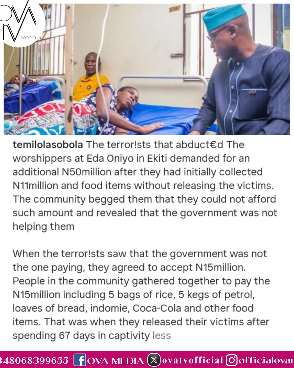 ovatvofficial's tweet photo. According to reports, the communities had to pay ransom and foodstuff for the release of abducted worshippers at Eda Oniyo in Ekiti. https://t.co/I2H7yVGzty