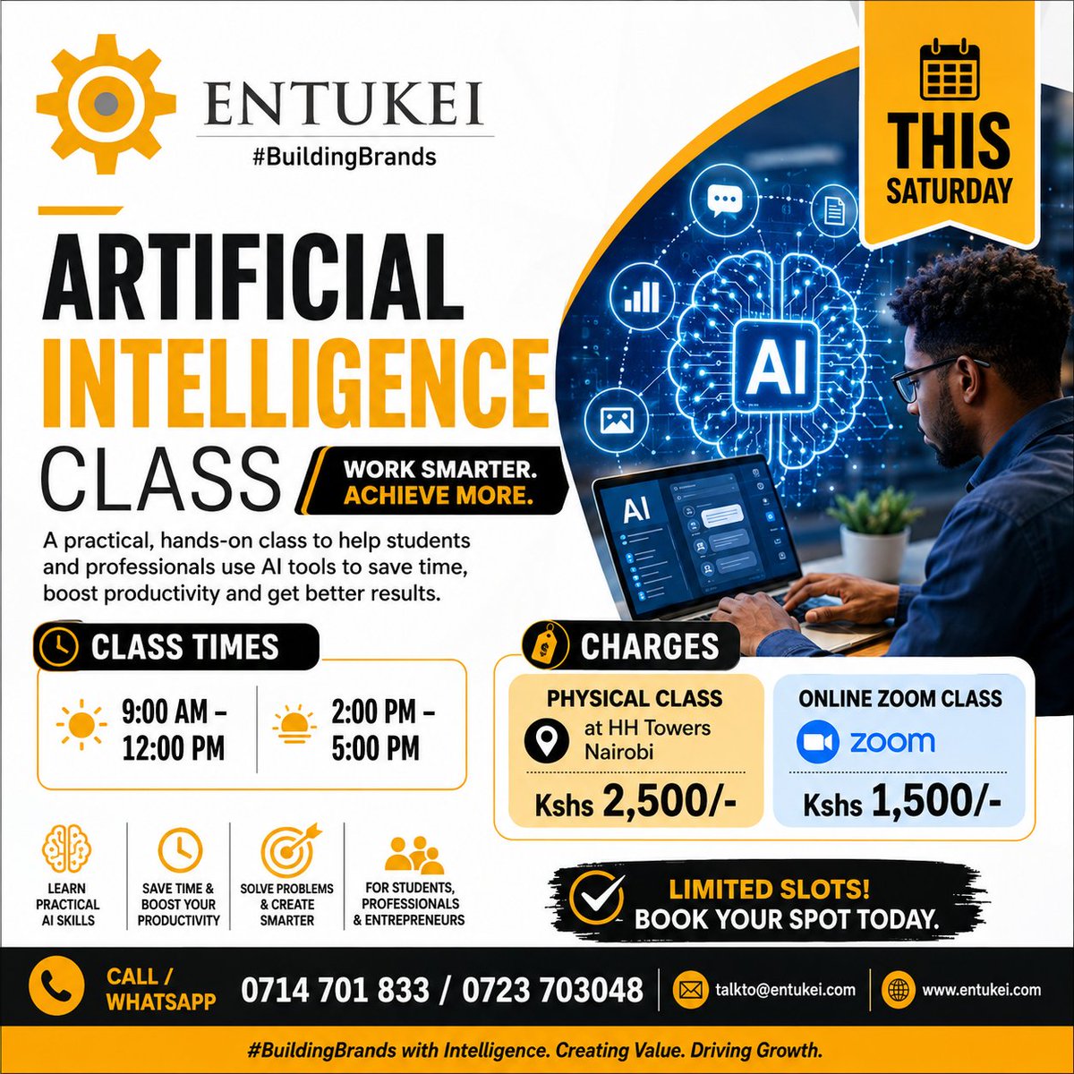 ItsKirwa's tweet photo. Work smarter with AI!

Join our Artificial Intelligence Class this Saturday and master practical AI tools to save time, boost productivity, and stay ahead. From only Kshs 1,500 Call 0714701833/0723703048 for more. Limited slots available. 

#AI #nairobicbd #Sabasaba #maandamano https://t.co/TBOSXD0oDA