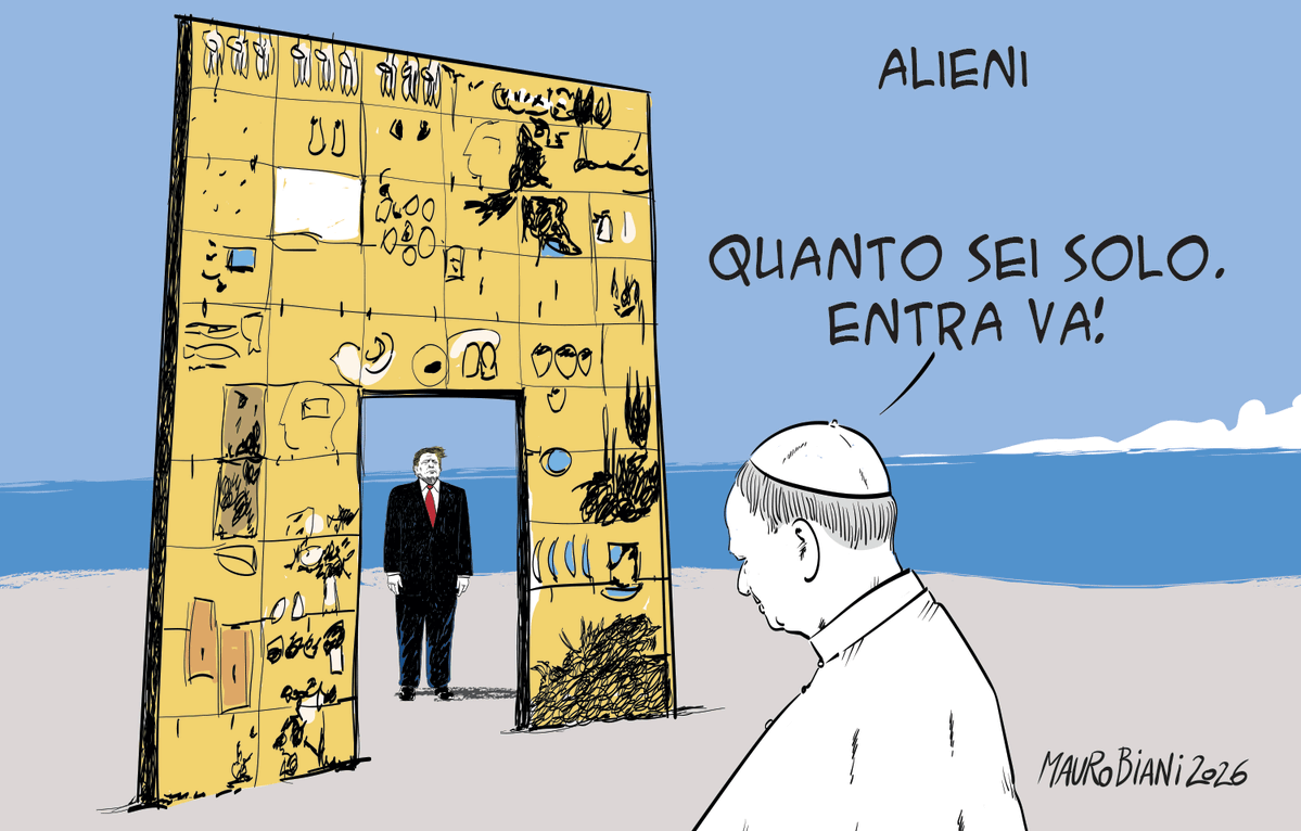 maurobiani's tweet photo. #Trump #Leone, gli antipodi.
Trump solo e prepotente, come tutti gli impauriti. Non entrerà, un vero #alieno all'umanità.
Oggi per @repubblica https://t.co/siPSt4Bzgc