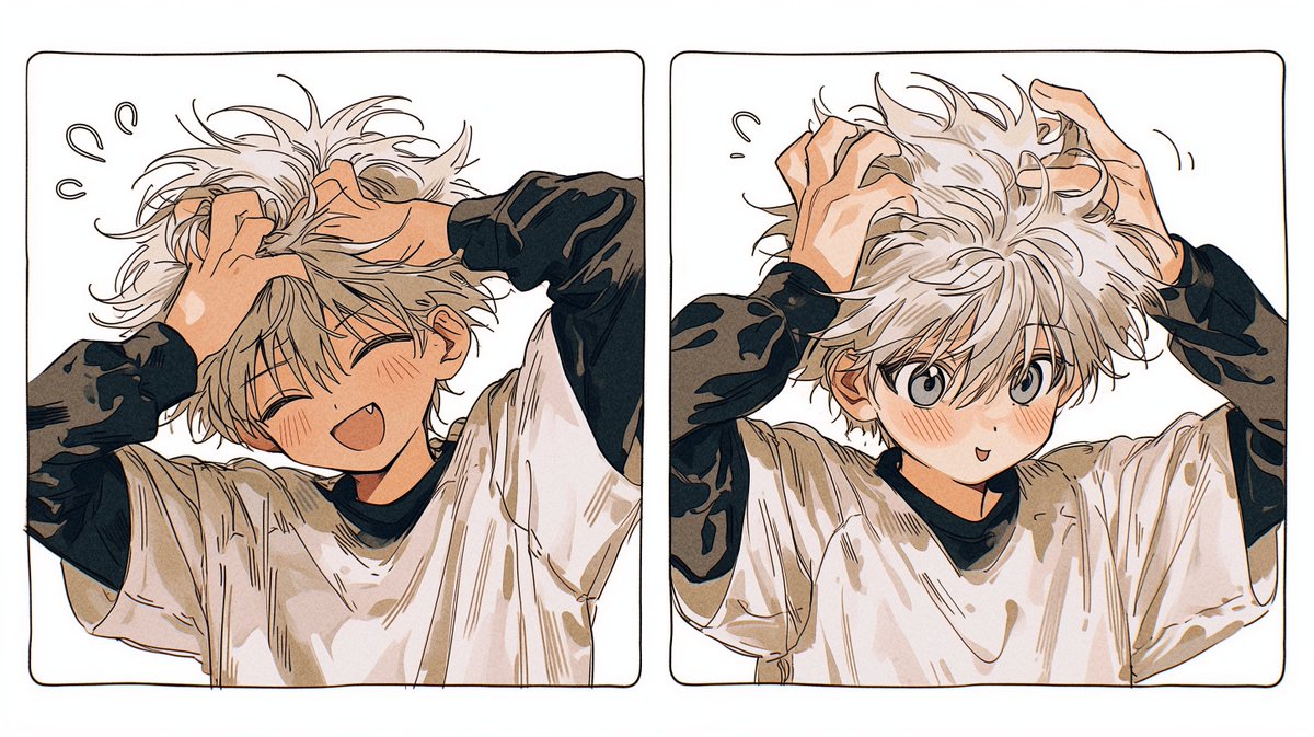 I_IGOYA's tweet photo. うれしいことがあった時、髪をわしゃわしゃしちゃうキルア https://t.co/NXNkkBwXnW