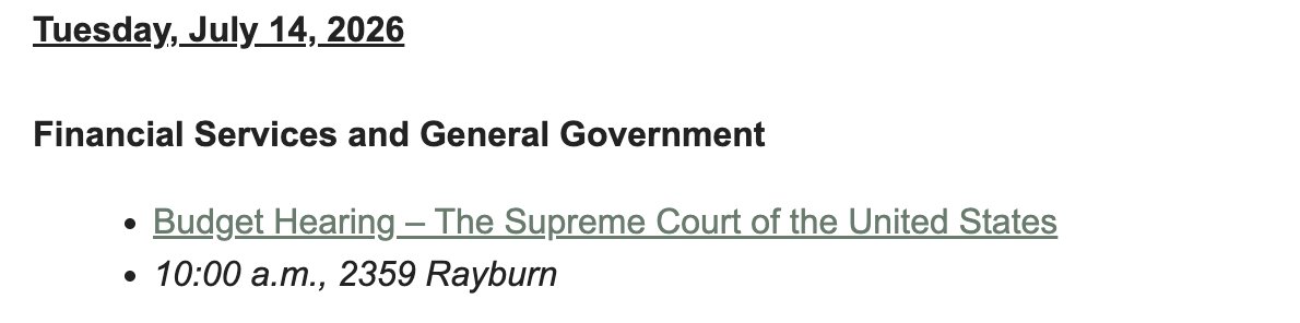 sn_handler's tweet photo. NEWS: Supreme Court Justices will testify before the House Appropriations Committee on July 14. 

Justices last appeared before House members in 2019. https://t.co/r2HutGPy8B