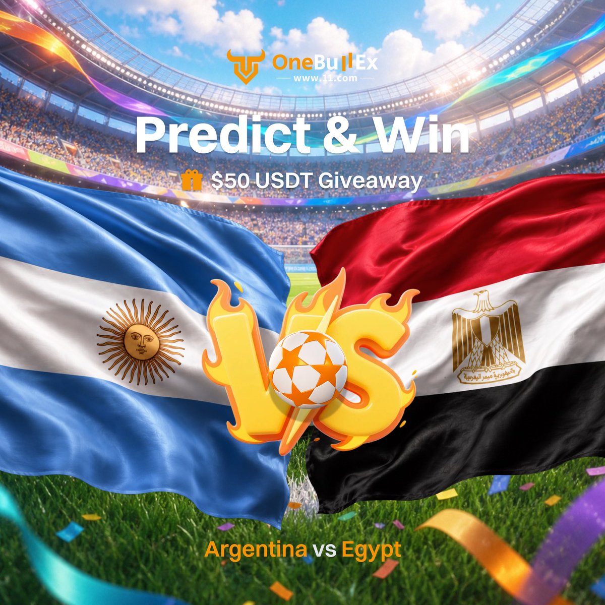 One_BullEx's tweet photo. ⚽️ Matchday Prediction

🇦🇷 Argentina vs 🇪🇬 Egypt

👇 Drop your prediction.
💡 5 winners will win $10 USDT each.

To qualify:
🔸Like
🔁 Repost
💬 Comment your prediction

Let’s see who’s got the best read on the game.

#FIFAWorldCup #WorldCup2026 #OneBullEx https://t.co/0T7lg6uw76