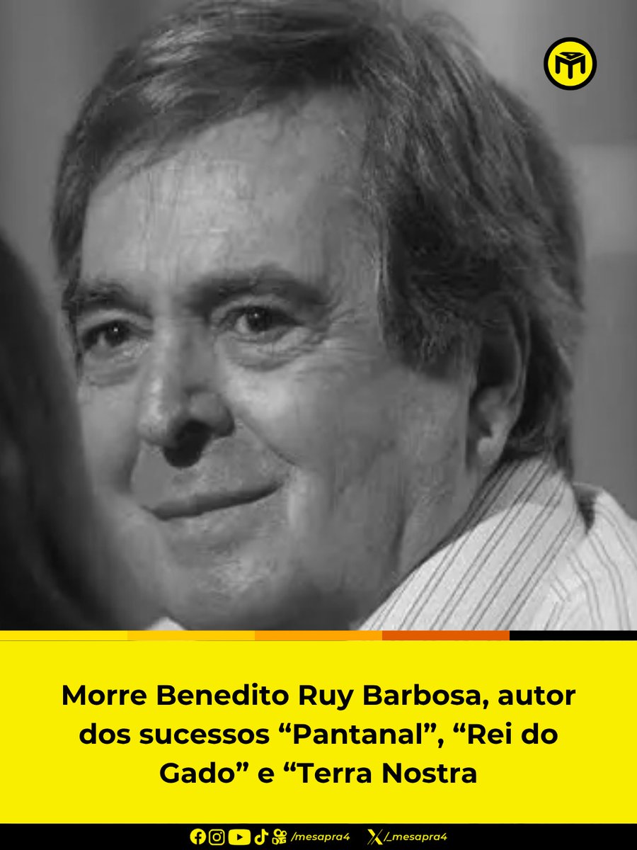 _mesapra4's tweet photo. Mago das novelas rurais da televisão, como "Pantanal" e "Rei do Gado", o autor Benedito Ruy Barbosa morreu, nesta terça-feira, aos 95 anos por complicações de insuficiência renal crônica. https://t.co/B1IG8CFVxn