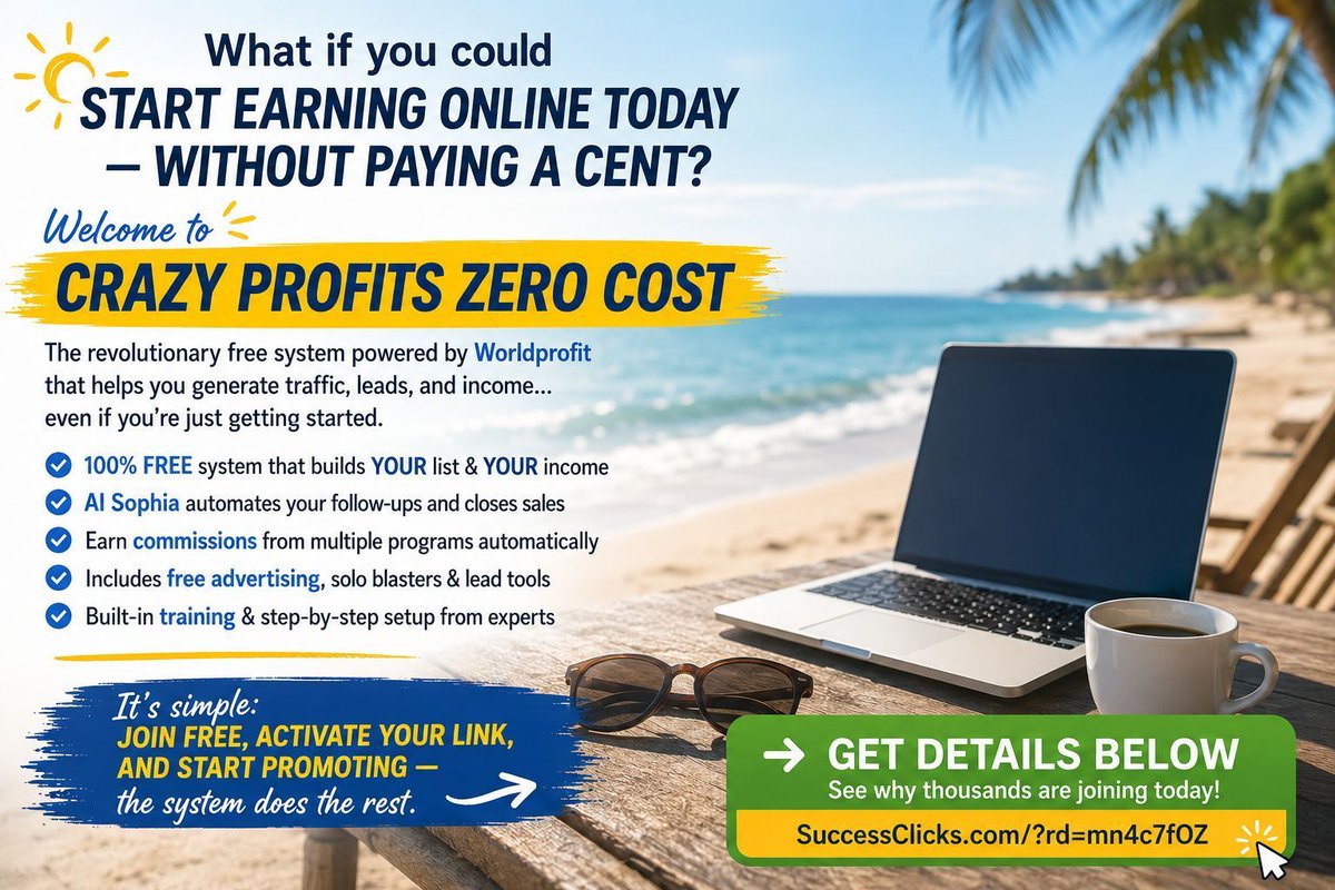 DanoEnterprises's tweet photo. 🌴 What if you could start earning online for FREE?

Join, activate your link, and let AI-powered tools help you generate traffic, leads, and commissions.

👉 Learn more: https://t.co/IulmpGMtWX

#Worldprofit
#AffiliateMarketing
#LeadGeneration
#SalesFunnels
#DigitalMarketing https://t.co/gnDZk3IStp