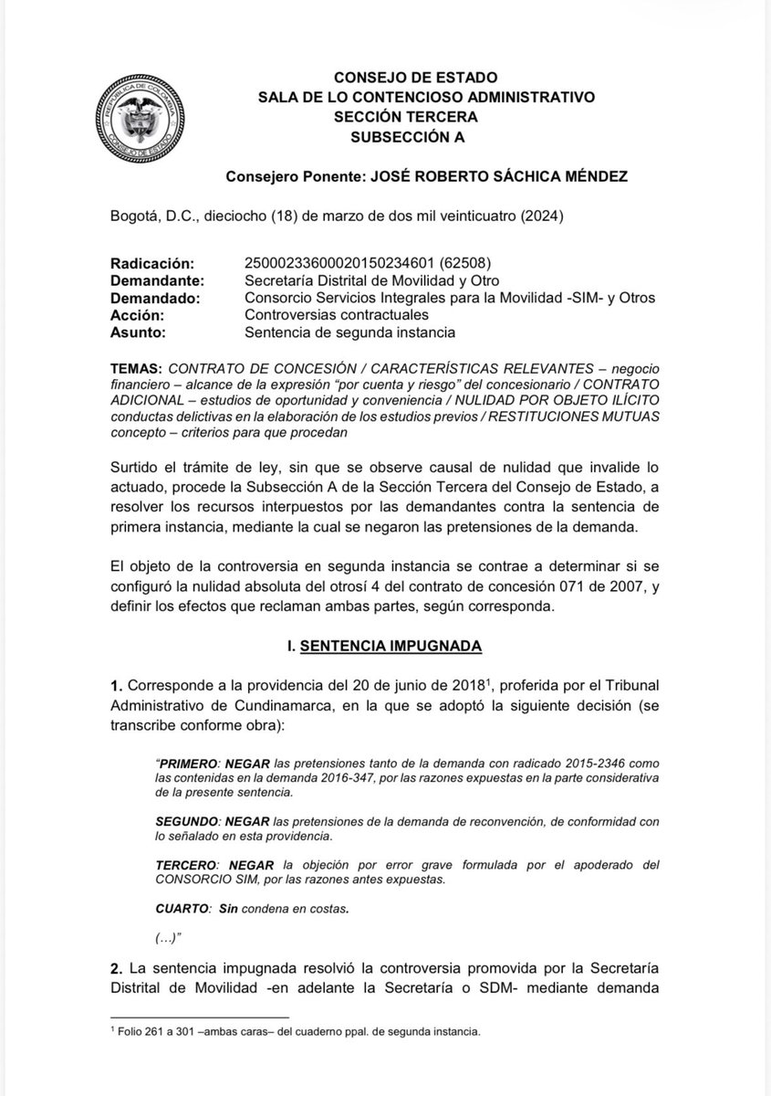 cabogadosa1's tweet photo. 📌 Contratación estatal: Contrato de concesión. Características relevantes. Negocio financiero. Alcance de la expresión "por cuenta y riesgo" del concesionario. Contrato adicional. Estudios de oportunidad y conveniencia. Nulidad por objeto ilícito. Conductas delictivas en la elaboración de los estudios previos. Restituciones mutuas. Concepto y criterios para su procedencia. 

Consejo de Estado. Sala de lo Contencioso Administrativo. Sección Tercera. Subsección A. Sentencia de 18 de marzo de 2024. Rad. 25000-23-36-000-2015-02346-01 (62.508). M.P. José Roberto Sáchica Méndez.

https://t.co/v7AGqJQgA8