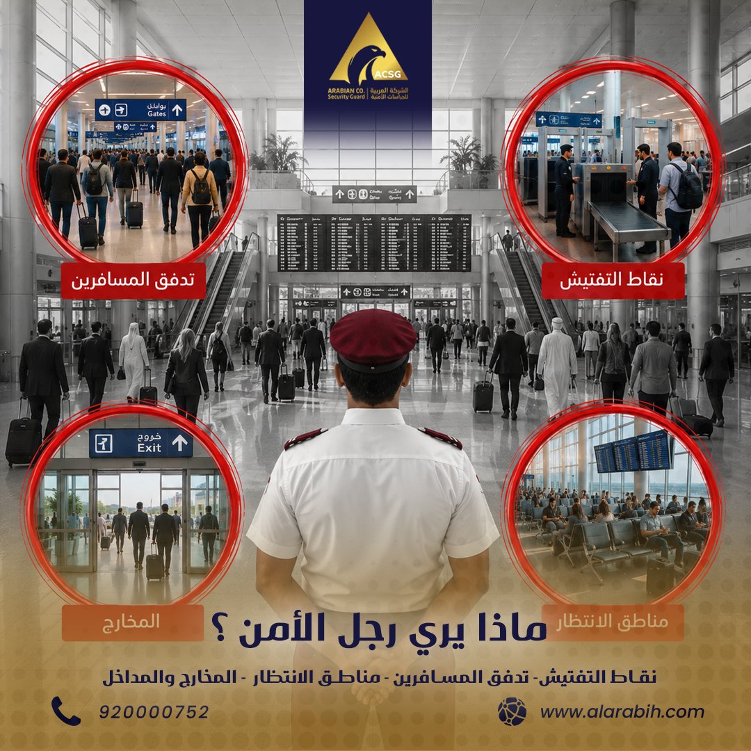arabiasecurity's tweet photo. ماذا يرى رجل الأمن؟
قد يرى المسافر بوابة سفر ولوحة رحلات وخطوات معتادة قبل المغادرة أو الوصول.
لكن رجل الأمن يرى الصورة من زاوية أوسع؛ يتابع تدفق المسافرين، ويراقب نقاط التفتيش، وينتبه إلى مناطق الانتظار والمداخل والمخارج لضمان حركة أكثر تنظيمًا وأمانًا داخل المطار.
في الشركة العربية للحراسات الأمنية، نعمل على قراءة المشهد كاملًا، لأن التفاصيل الصغيرة في الأماكن الحيوية تصنع فارقًا كبيرًا في جودة التنظيم والسلامة.
#الشركة_العربية_للحراسات_الأمنية
📞 920000752
🌐https://t.co/yadLfFZE86