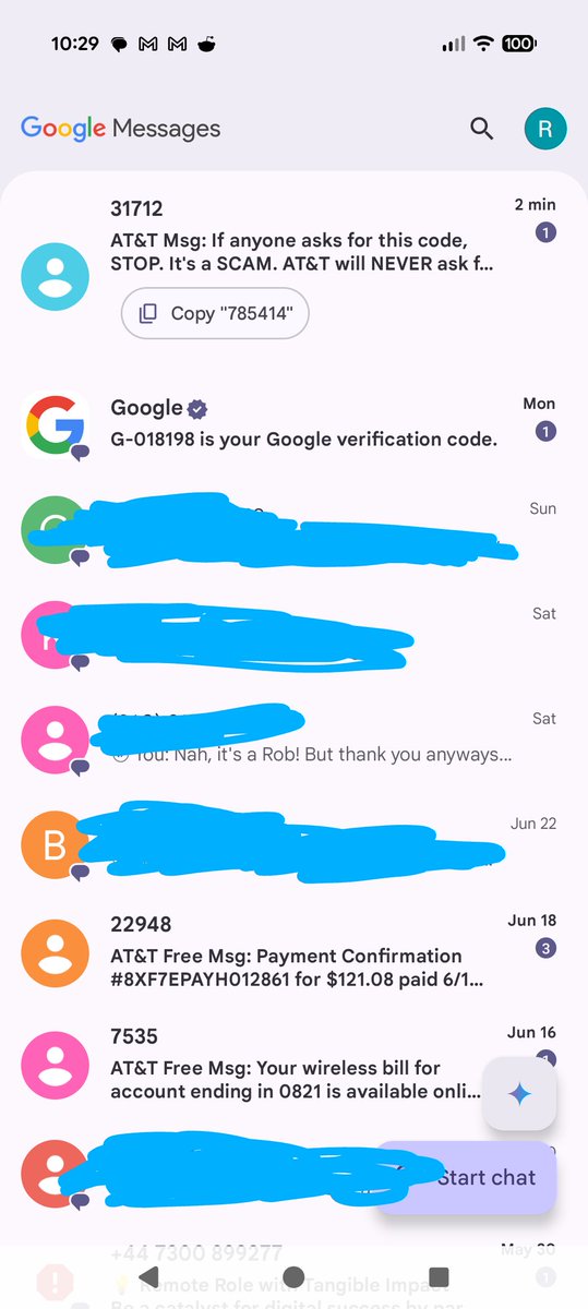 rob_howard44783's tweet photo. @xflation @Collinslayla Tested. Google SMS did not show up in my ATT history.

Layla's evidence is inconclusive. https://t.co/m3ymENMZKT