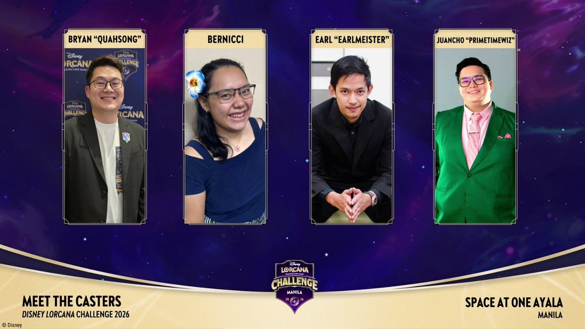 PrimeTimeWiz's tweet photo. Its a whole new world!!

So excited to announce that Ill be joining an absolutely stacked casting team for the Disney Lorcana Challenge happening this weekend at  One Ayala!

Also if you come as one of your favorite Disney characters and find me or one of the casters, upload a photo with the hashtags #DisneyLorcana and #DLCManila2026 and grab an official DLC Elsa Pin during the event!

This is gonna be so much fun!! See you all there! 🥳🥳🎉