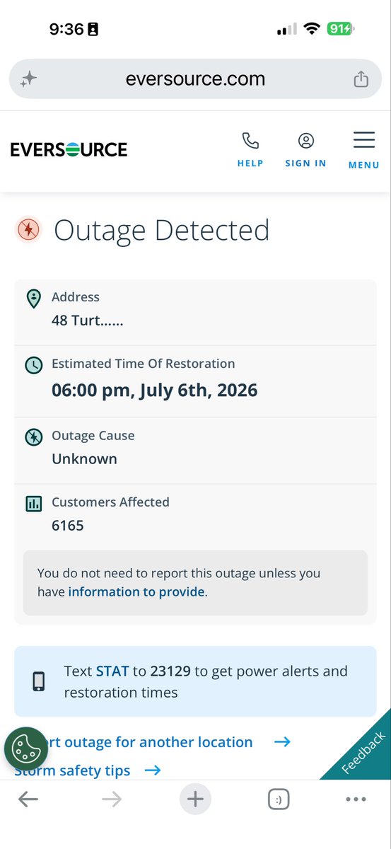 RBRNC's tweet photo. To add insult to injury the alert yesterday said we wouldn’t get power until midnight but then it updated to 6 pm yesterday - and NOTHING!  How do you run a biz like this (this message was still the same this morning) https://t.co/TDdWtAtpfu