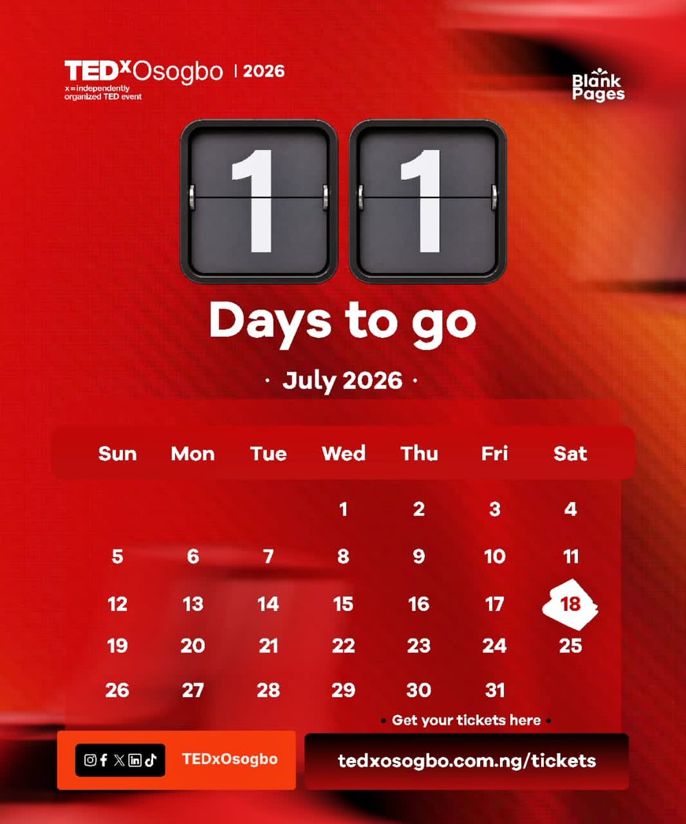 TEDxOsogbo's tweet photo. One attendee told us:

«"I've been looking out for events like this in Osogbo. I'm really excited to see one. 🤭"»

This is exactly why TEDxOsogbo exists.

Less than 300 tickets remain. Once they're gone, they're gone.

Send a Dm to get your tickets.

#TEDxOsogbo #BlankPages https://t.co/JVbq7pC4W9