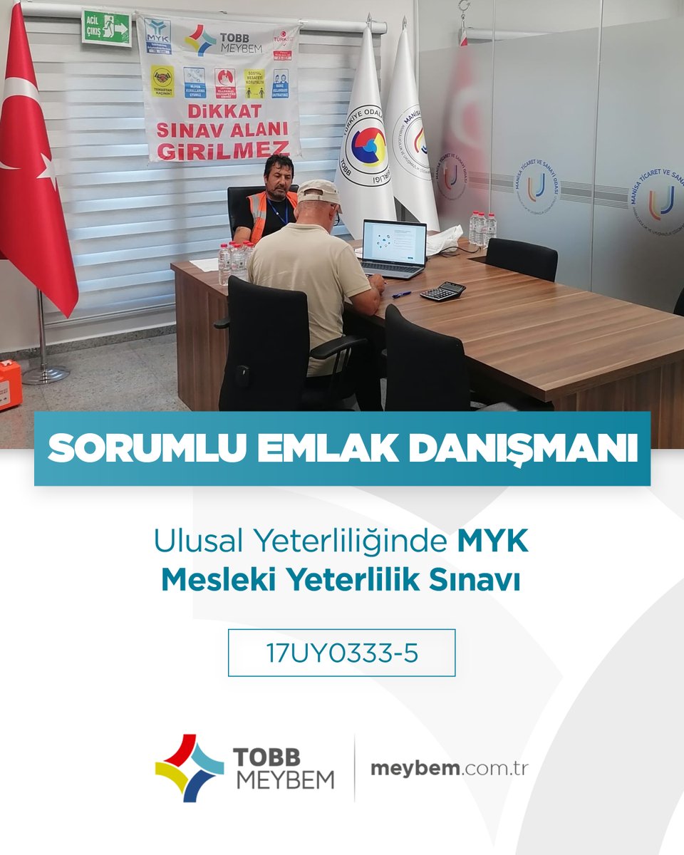 TOBBMeybem's tweet photo. 📍 Manisa Ticaret ve Sanayi Odası iş birliğinde, 17UY0333-5 Sorumlu Emlak Danışmanı Seviye 5 Ulusal Yeterliliği kapsamında gerçekleştirilen MYK Mesleki Yeterlilik Sınavı başarıyla tamamlandı.

#TOBBMEYBEM #MYK #MeslekiYeterlilik #ManisaTSO #SorumluEmlakDanışmanı #Belgelendirme https://t.co/b0AwxXzOO5