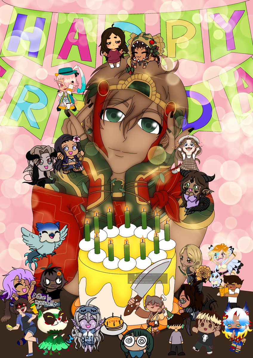 KawaiiMochiCos's tweet photo. HAPPY BIRTHDAY @Xochipillivt FROM YOUR COMMUNITY!!! 🎉 Happy Birthday to the one &amp; only Xochi! Your community loves you &amp; we wanted to show you in this art piece! Have a great day of cake, yummy food, presents, &amp; loved ones 🫶🏼 we love you flower man! Art base by me, chibis by us! https://t.co/GL7TouZSlk