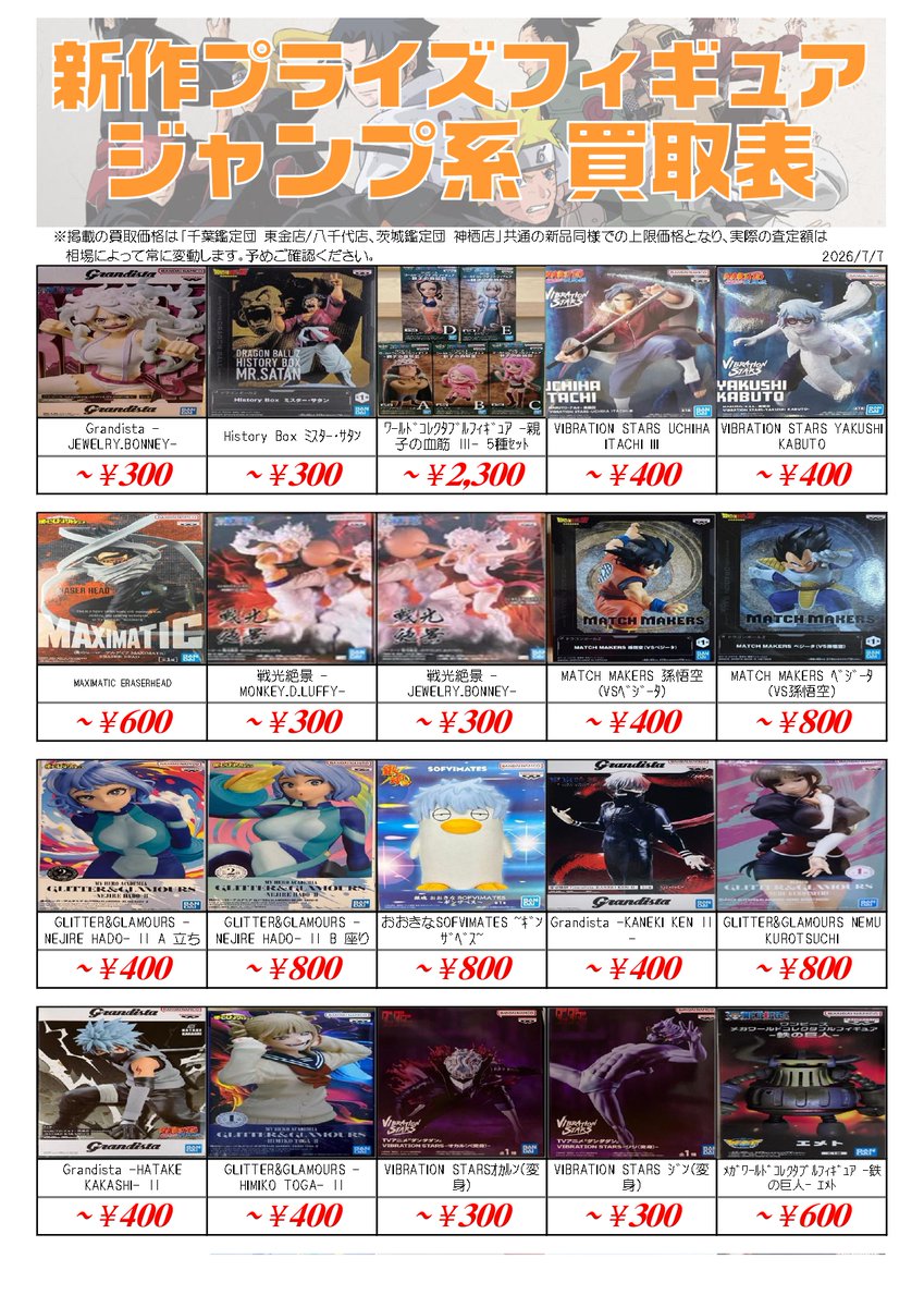 ✨新作プライズフィギュア買取情報✨ (ジャンプ系) プライズフィギュア