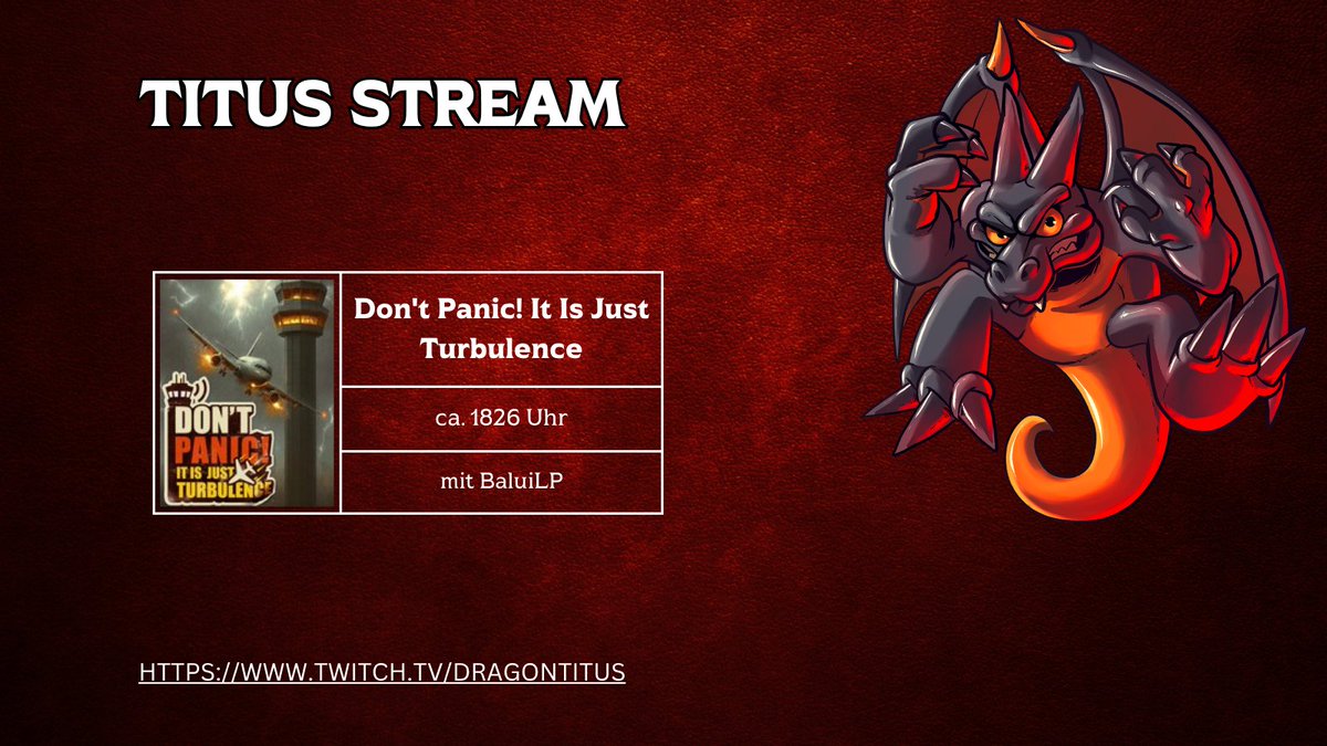 DragonTitus_'s tweet photo. "Don't Panic! It's Just Turbulence."
Das klingt nach einem hervorragenden Plan... oder den berühmten letzten Worten.

Gemeinsam mit @BaluiLP stürzen wir uns heute ins nächste Chaos.

Schaut gern vorbei oder lasst einen turbulenten Lurki da.

🐉1826 Uhr live @ Twitch: DragonTitus https://t.co/AmJDIh0uWg