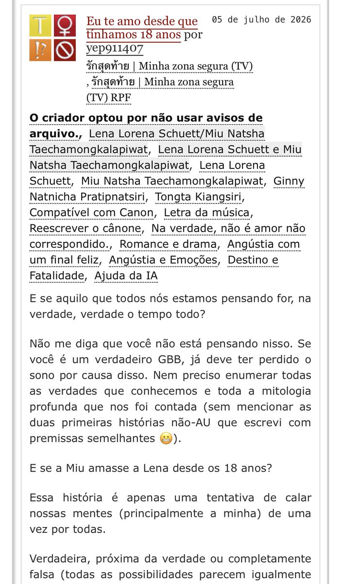 lena_miufanfics's tweet photo. “E se o amor nunca começou… porque ele sempre esteve lá?”

https://t.co/O6A7ORqf7o

#หมิวณัชชา #fanfictionLenaMiu 
#LenaMiu #GLfic 
#lesbianfiction https://t.co/FyxUKwSXtd