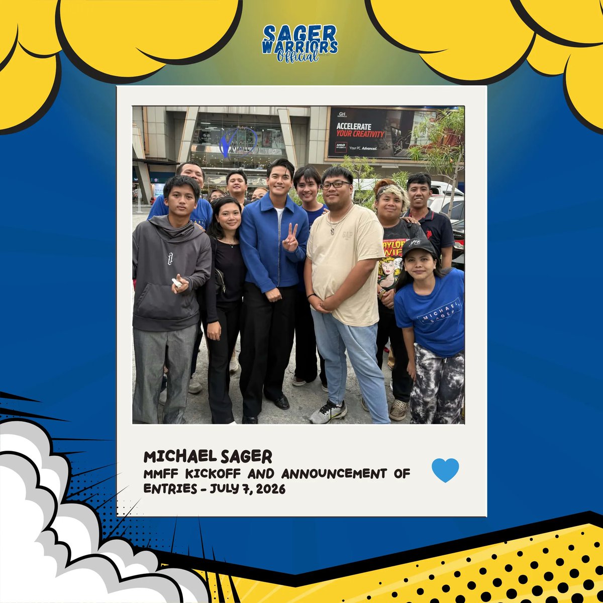 sagerwarriors's tweet photo. FULL SUPPORT FOR MIKKUS! 💙

Sager Warriors showed up in full force to support Michael Sager as he hosted the MMFF Kickoff and Announcement of Entries last July 7, 2026 at Greenhills, San Juan.

#MichaelSagerAtMMFFKickOff #SagerWarriors #SagerFans #MichaelSager https://t.co/LsNRCCGVqZ