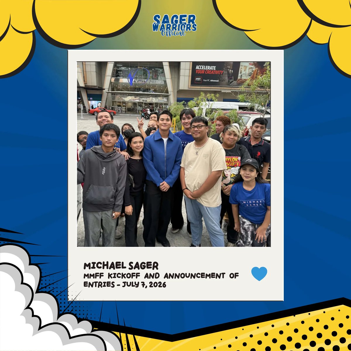 sagerwarriors's tweet photo. FULL SUPPORT FOR MIKKUS! 💙

Sager Warriors showed up in full force to support Michael Sager as he hosted the MMFF Kickoff and Announcement of Entries last July 7, 2026 at Greenhills, San Juan.

#MichaelSagerAtMMFFKickOff #SagerWarriors #SagerFans #MichaelSager https://t.co/LsNRCCGVqZ