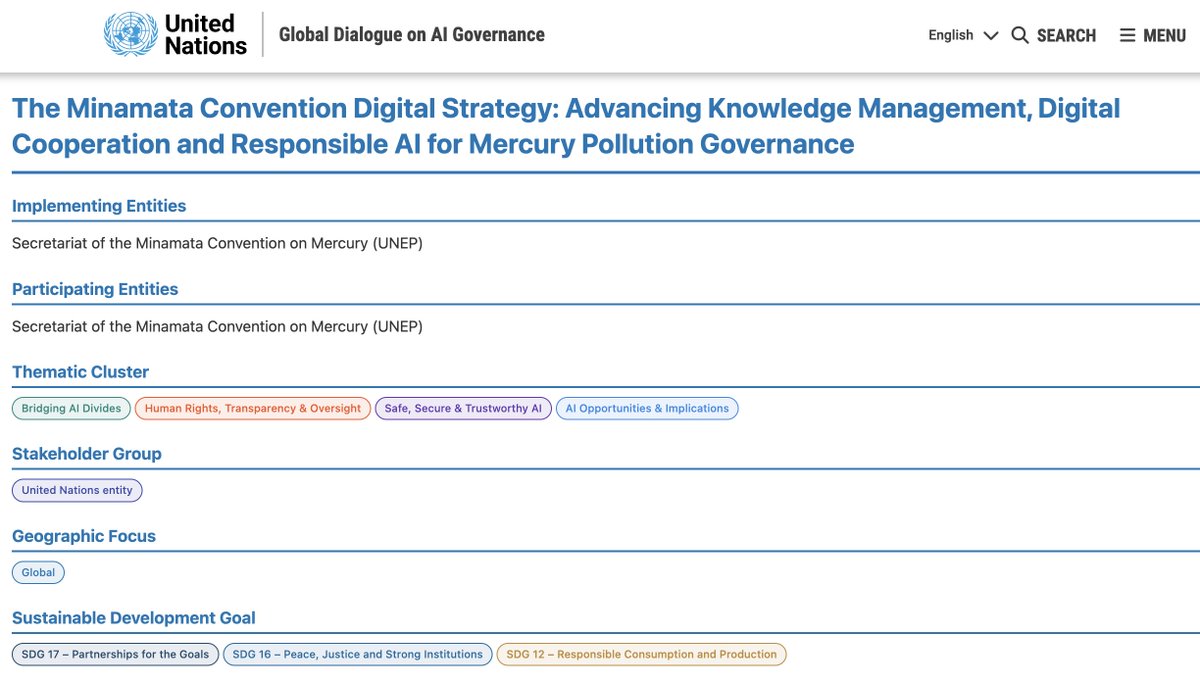 minamataMEA's tweet photo. The #MinamataConvention Secretariat presented its Digital Strategy in the @UN AI Dialogue Partnerships Hub, part of the first Global Dialogue on #AI #Governance taking place in Geneva on 6–7 July, and shared a written submission.

Learn more: https://t.co/KW7sXuu5bq https://t.co/XHiEymGoX8