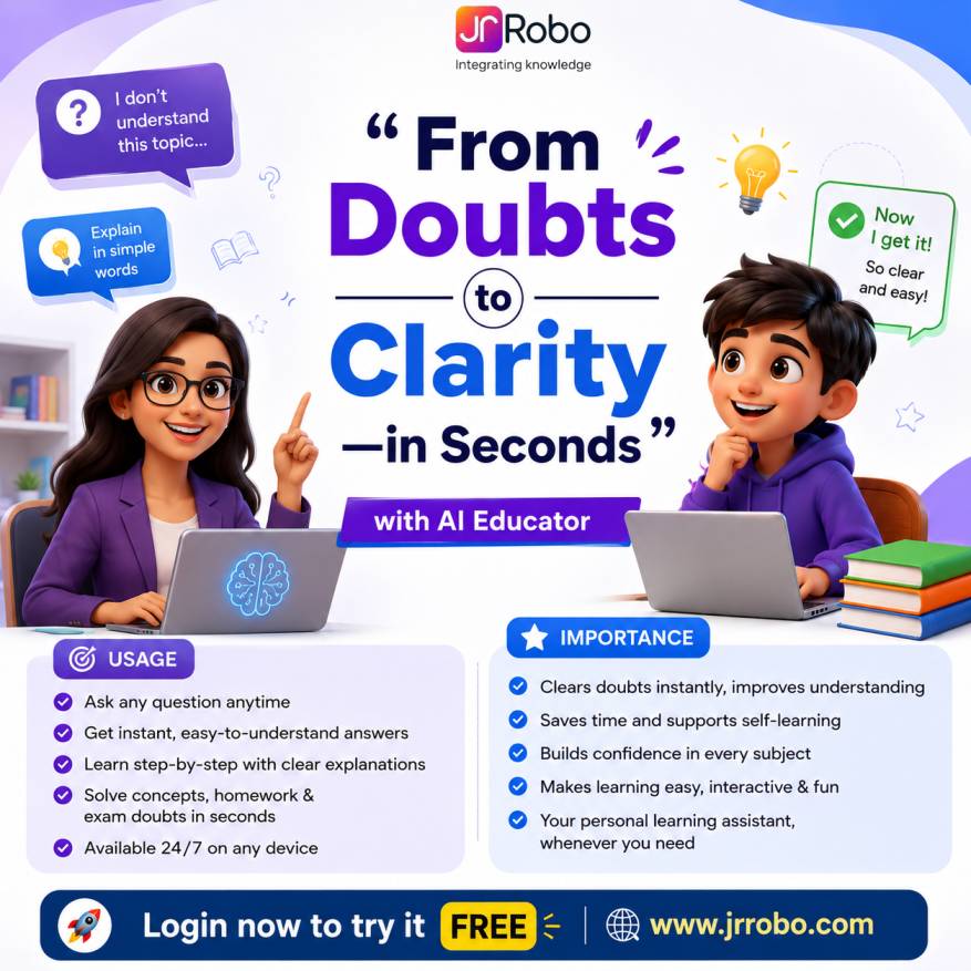 JuniorRobo1's tweet photo. 💡 From Doubts to Clarity, in Seconds!
Meet Junior Robo AI Educator, your 24/7 AI learning companion.
✅ Step-by-step explanations
✅ Learn anytime, anywhere
🎉 Try it FREE today!
🌐 https://t.co/Qz1OEzPrab
#jrrobo #AIEducation #EdTech #Learning #Students #HomeworkHelp #AI https://t.co/3kcNXs2QLN