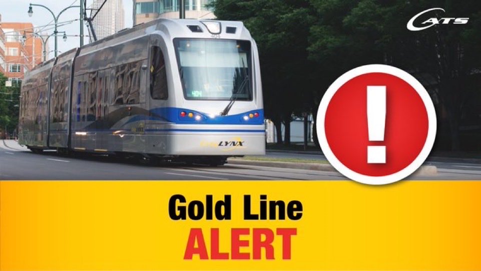 CATSRideTransit's tweet photo. 🟡 Gold Line Street Car temporary out of service at CTC. Expect delays. Updates to follow. https://t.co/6FQyeTPadq