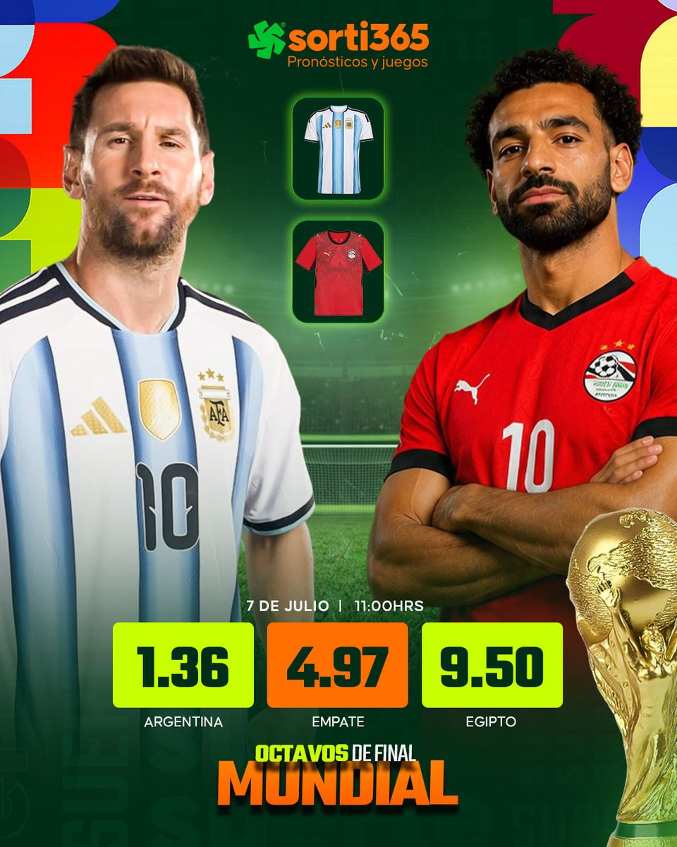 sortioficial's tweet photo. Argentina vs Egipto

Messi aparece en octavos y la presión cambia de lado. 🇦🇷🔥

¿Argentina cumple como favorita o Egipto se atreve a romper el cuadro?
Haz tu pronóstico en Sorti365. 🍀⚽
#Sorti365 #Mundial #OctavosDeFinal #Argentina #Egipto #Pronosticos #Apuestas #Futbol https://t.co/4AcpPjkJeg