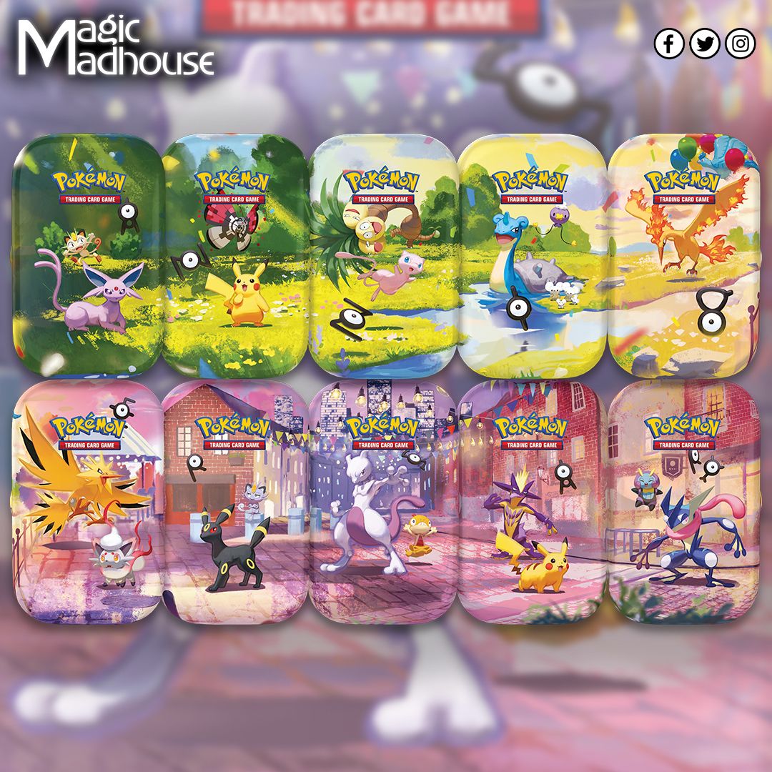 magicmadhouse's tweet photo. More images of the Pokemon 30th Celebration Min Tins (Day &amp; Night) have been REVEALED!! 

Do you prefer the day set or night set? https://t.co/S7qS4u8AlH