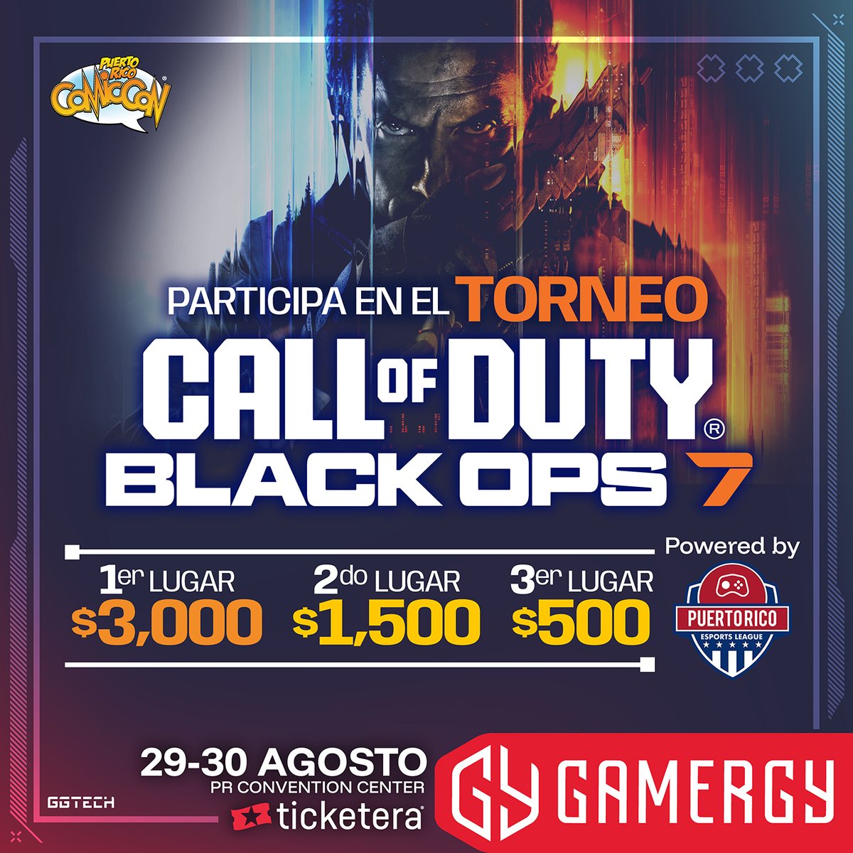 PRCOMICCON's tweet photo. 🎮 $20,000 en premios. 🏆 ¿Tienes lo que se necesita? ¡Demuéstralo! ✨

📅 29 y 30 de agosto 
📍 @PRConvention
🎟️ https://t.co/zv13QEW9Mq ¡Cantidades limitadas!

Llevas tiempo diciendo que eres el mejor de tu grupo. Que nadie te gana en Rocket League. Que eres imbatible en Pokémon. Que en Call of Duty no hay quien te pare. Que en FC 26 eres intocable. 🏆🚀🃏💥⚽

Llegó la hora de probarlo. No en tu casa. No en un chat. En GAMERGY ¡frente a todo Puerto Rico!

Compite en:
⚽ FC 26
🃏 Pokémon Champions 
💥 Call of Duty Black Ops 
🚀 Rocket League 

¡Regístrate aquí!
🔥 https://t.co/9JTAmUQPHS
📋 Y lo mejor: el registro está incluido con tu boleto del evento. ¡Cero inscripción adicional! 💜

Y si los torneos no son lo tuyo, GAMERGY tiene mucho más: 
🕹️ Free play sin parar
 🎭 Cosplay de otro nivel 
🎲 D&D y RPGs para los aventureros 
🪄 Warhammer y miniaturas 
🎴 TCG y table top
🛍️ Exhibidores con piezas únicas 
👨‍👩‍👧 Ambiente familiar para todos

GAMERGYPR es mucho más que gaming: es donde los campeones nacen, los que se atreven. Es el evento donde tú le puedes demostrar tus habilidades a todo Puerto Rico. 🇵🇷🎮

¡El torneo te llama, Geekrican! 🏆🆙