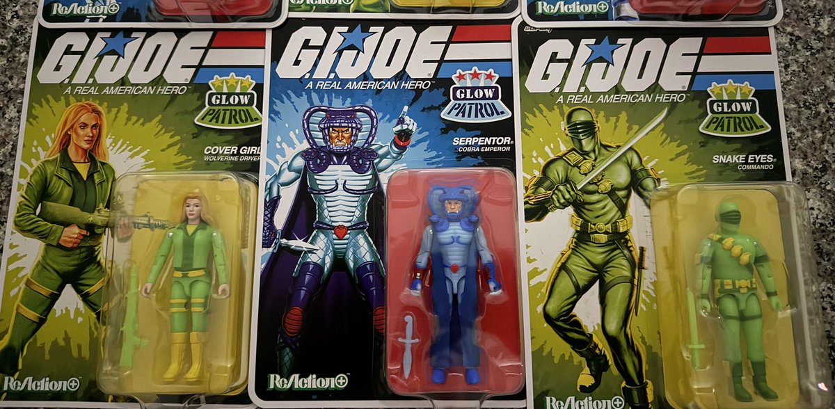 Toyhuntersholl2's tweet photo. Super7 G.I. Joe Reaction + Glow Patrol arrives!! 

these aren’t for everyone but I always enjoy a “variant”.  Especially a glowing one!  

I hope they do Glow in the Dark versions of their Visionaries as well! 

#yojoe #reaction #gijoe #cobra #Serpentor #super7 #glowinthedark https://t.co/AAiE6IuJ81