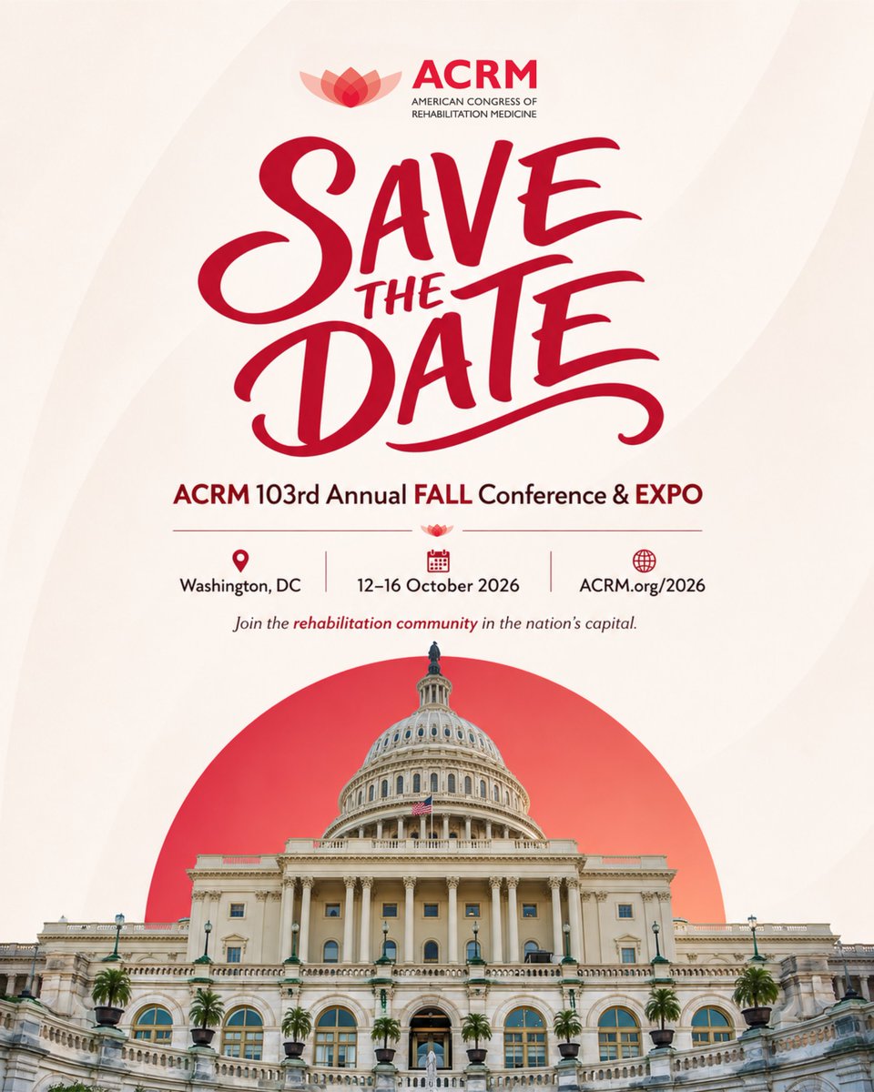 lindbergjon's tweet photo. Some dates deserve a place on every calendar.

I'm excited to welcome the global rehabilitation community to Washington, DC for the ACRM 103rd Annual Fall Conference & Expo. 
Join us for a week of learning, collaboration, and conversations that move rehabilitation research and clinical practice forward.

Washington, DC
12–16 October 2026

Save the date and I'll see you there.

Learn more: https://t.co/TP5qdy9Y1S

#ACRM2026 #ACRM #RehabilitationMedicine #RehabResearch #Conference #WashingtonDC #InterdisciplinaryResearch #ACRMCommunity #JonLindberg