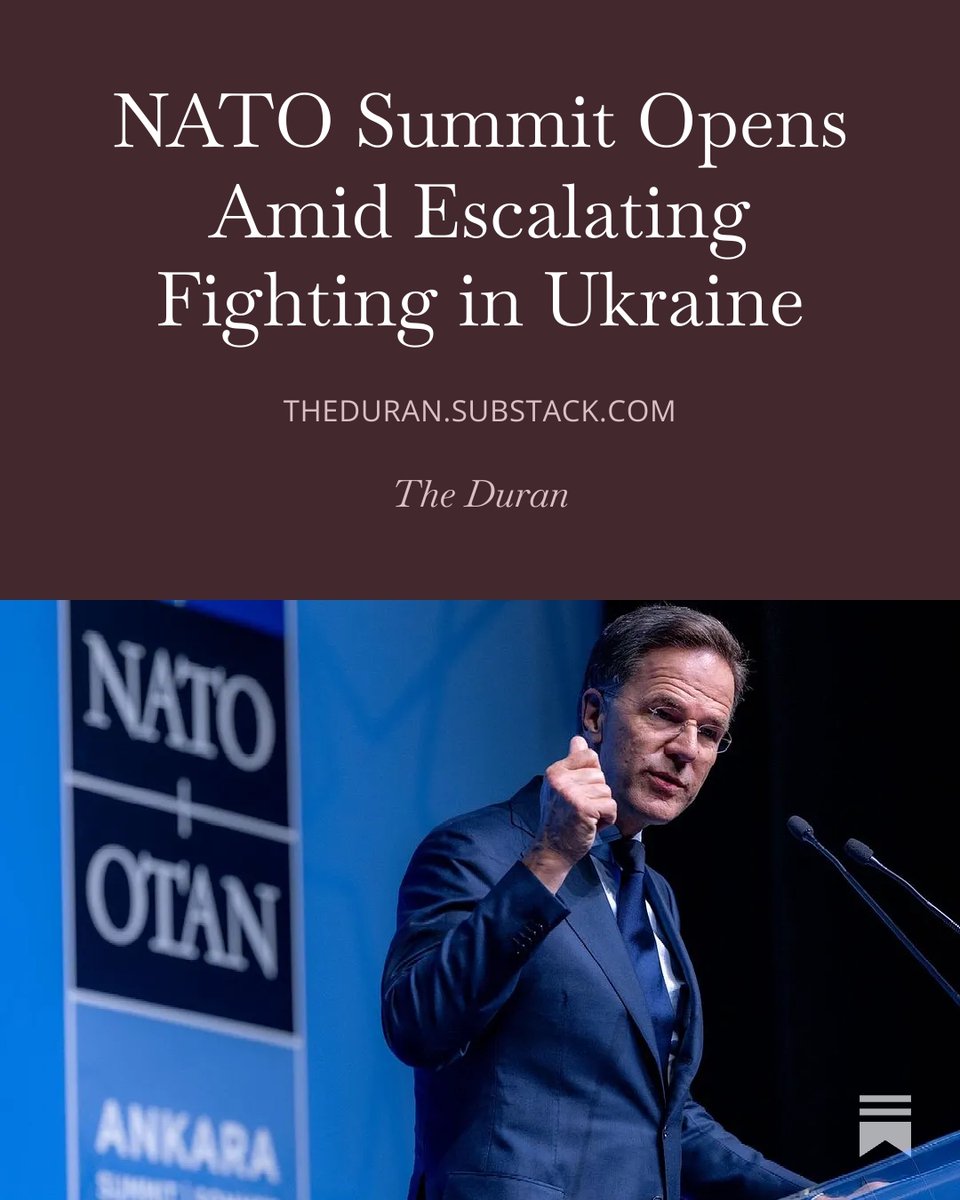 TheDuranReal's tweet photo. The Duran Daily
NATO Summit Opens Amid Escalating Fighting in Ukraine 

The NATO summit opens against the backdrop of intensified Russian strikes, as battlefield developments and strategic questions dominate the alliance's agenda.

Free to Read on Substack
https://t.co/F1Ojc5RiyN