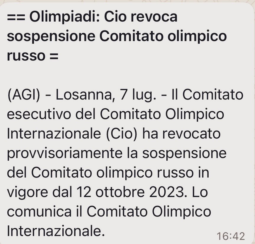pier_falasca's tweet photo. Questo è il premio per il massacro dei civili ucraini delle ultime settimane, immagino.
Il CIO e la FIFA sono la stessa m*rda. https://t.co/ORRVGbSFkU