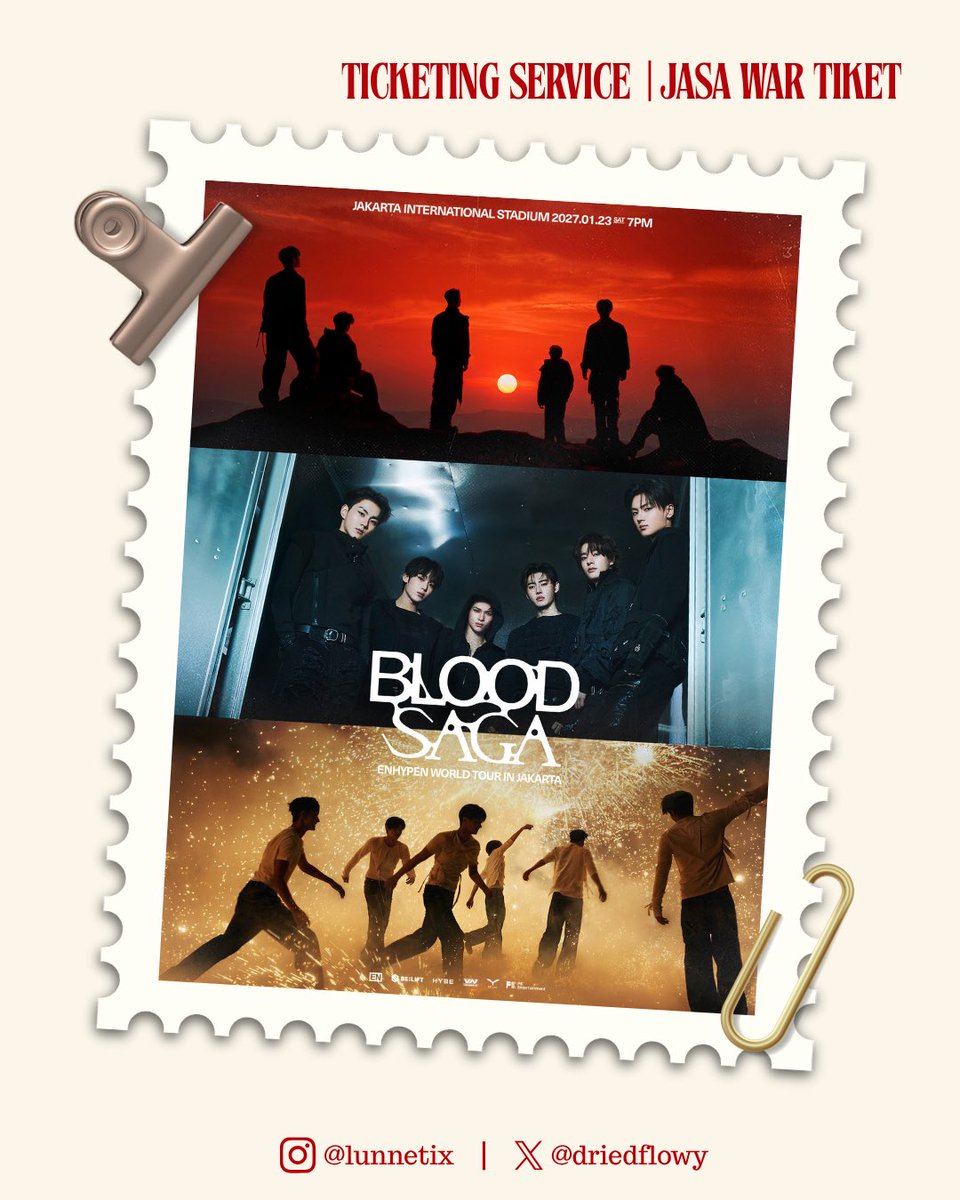driedflowy's tweet photo. OPEN JASA WAR TIKET ENHYPEN WORLD TOUR BLOOD SAGA IN JAKARTA🎟️🌟

💰Fee: 250k-350k/Tix

☆ Book slot DP 10% dari total fee
☆ Pelunasan fee after tiket secured
☆ Data pribadi cust &amp; self-payment
☆ Refund 100% if not secure
☆ Limited slot‼️

🖇️ Bookslot: https://t.co/5704LOewx7 https://t.co/mJpMz7Lr2P