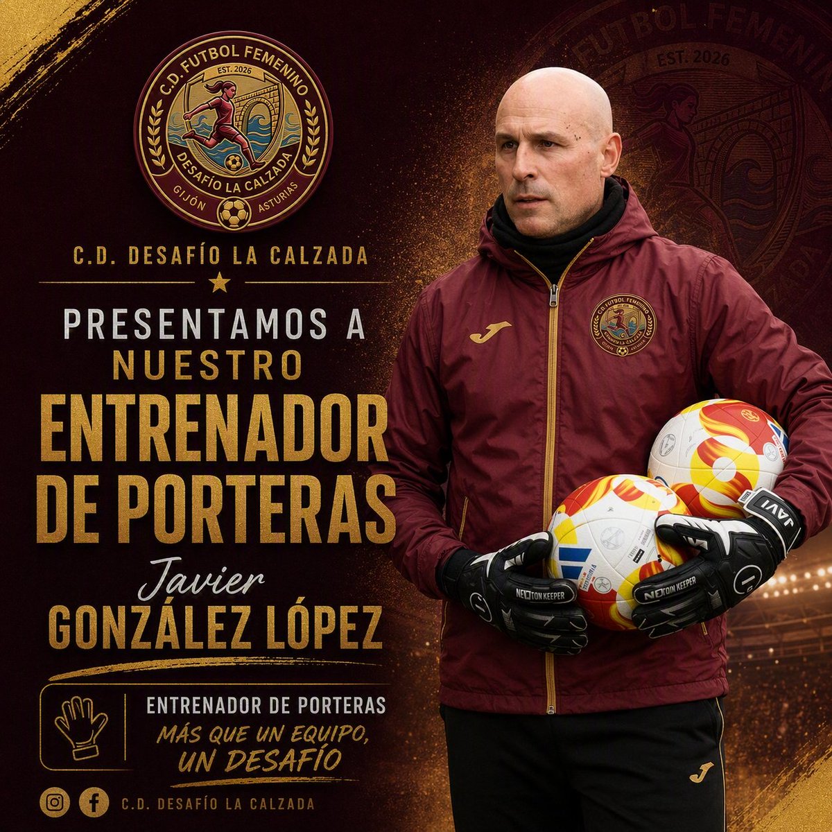 DesafioCalzada's tweet photo. 🟡🔴 ¡Bienvenido al desafío, Javi! 🔴🟡
Desde el C.D. Desafío La Calzada nos complace anunciar la incorporación de Javier González López como Entrenador de Porteras para nuestro nuevo proyecto deportivo.
#desafiolacalzada #gijon #bienvenidojavi https://t.co/cC8hDiDYuf