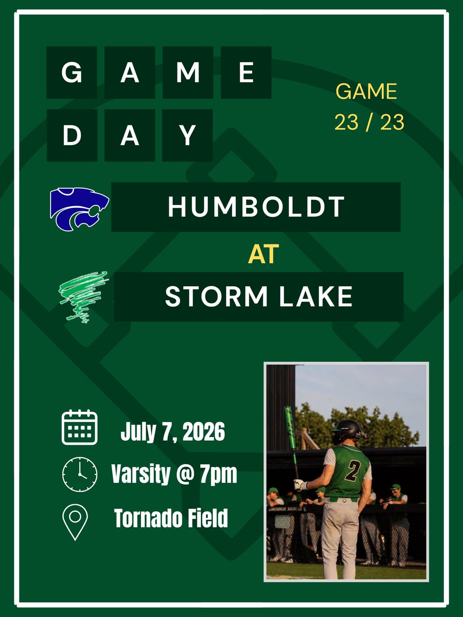 SLCSDBaseball's tweet photo. Regular season finale on the home turf tonight against Humboldt! JV game starts at 5. #GoBigGreen https://t.co/KDLgf13Fge
