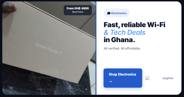 oxglow's tweet photo. Fast, reliable Wi-Fi starts with the right router. Discover the UDR7 Router from trusted sellers across Ghana, only on Oxglow. 

Tap the link in our bio and enjoy seamless connectivity.

#Ghana #Oxglow #Router https://t.co/b7SjsBHIdq