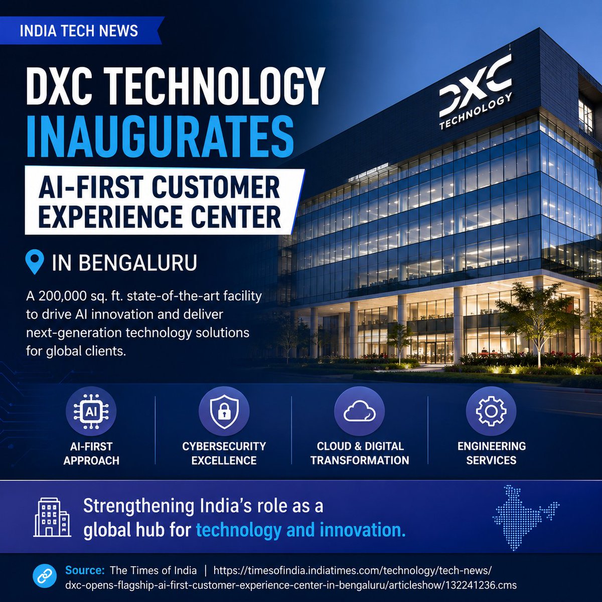 India_tech_news's tweet photo. 🇮🇳 DXC Technology has inaugurated a 200,000 sq. ft. AI-first Customer Experience Center in Bengaluru, reinforcing India's position as a global hub for AI innovation and enterprise technology.
Source: The Times of India
#AI #Bengaluru #DXCTechnology #IndiaTech #Innovation https://t.co/f4f34DQYRW