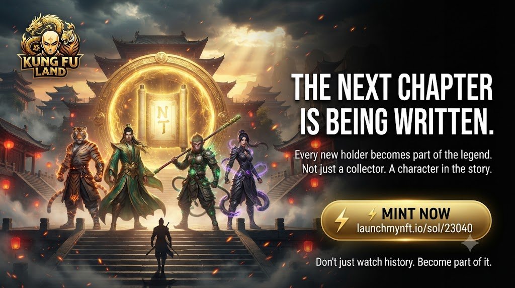 kungfulands's tweet photo. The next chapter of Kung Fu Land is being written.

Every new holder becomes part of the story.

⚔️ Don't just watch it unfold.

Become part of it.

👉 Mint here:
https://t.co/1gA3jSuo2E
#NFT #SolanaNFT #MintNow #Web3 https://t.co/60MqQxDj9g