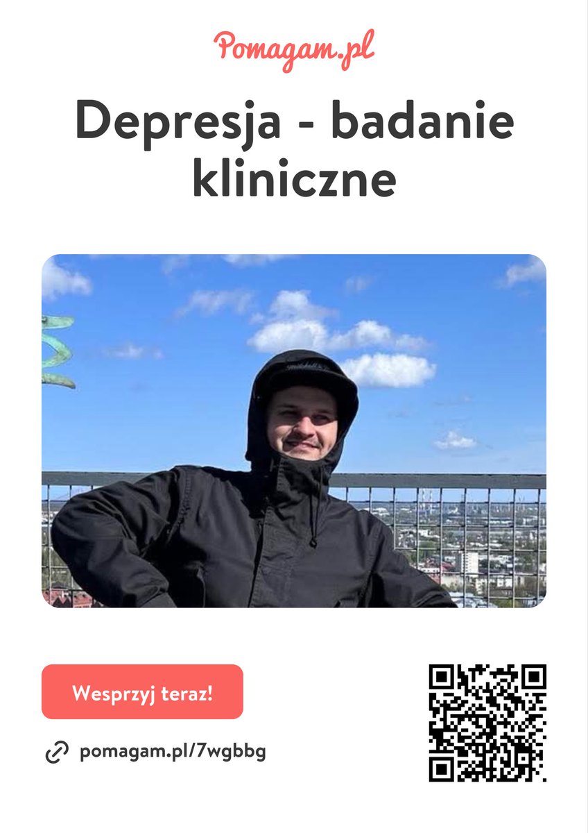 hubertuse017's tweet photo. @AlexAlexandra86 Udało mi się wejść do badania klinicznego nad nowym lekiem na depresję lekooporną. To szansa, ale też bardzo trudny czas finansowo. Nie dam rady sam. Potrzebuję Waszego wsparcia i widoczności. RT mile widziany @AlexAlexandra86 

https://t.co/vMAT9ciwoQ https://t.co/W194b3QSiB