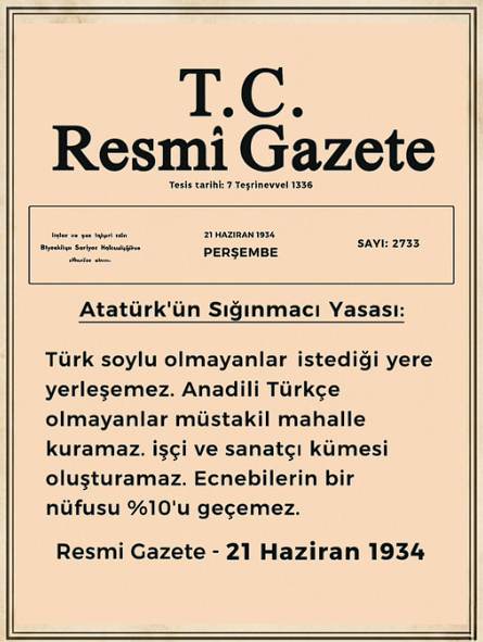 barlasia's tweet photo. Atatürk'ün 21 Haziran 1934 tarihli sığınmacı yasası: https://t.co/B4qaAG3H8U
