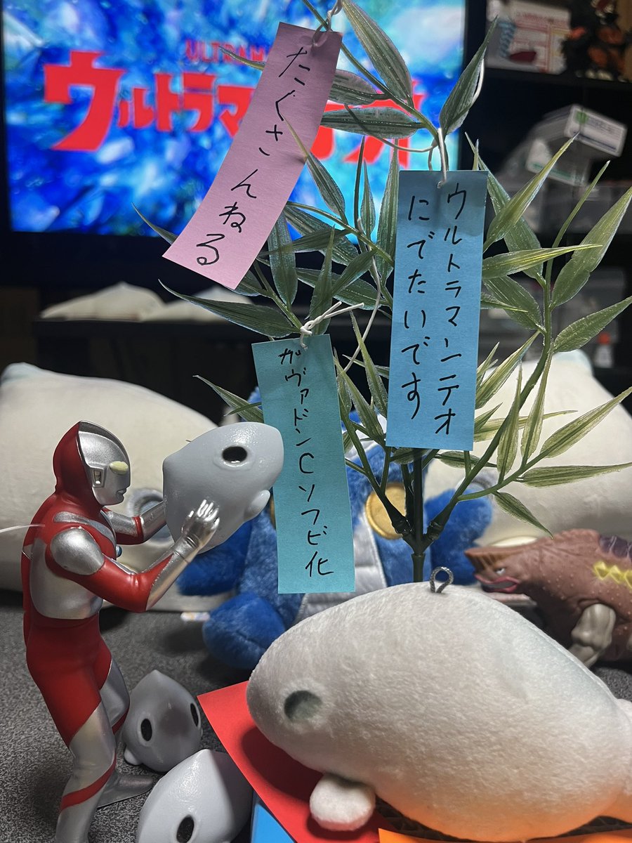 pe1q3EE3cO2lKo9's tweet photo. 今日は七夕🎋
ギリギリ間に合った！
ガヴァドンたちの願いごとが叶いますように🙏
ぶもーぶもー🎶
#ガヴァドン
#ウルトラマン https://t.co/UOBked9hos