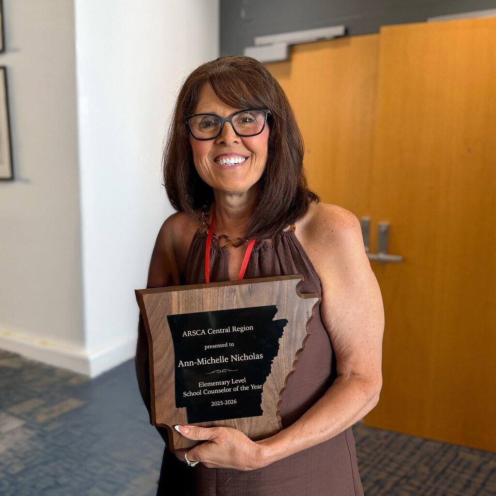 pcssdschools's tweet photo. Congratulations to Sherwood Elementary’s Ann Michelle Nicholas, the ArSCA Central Region Elementary Counselor of the Year! Mrs. Nicholas was recognized for her work in strengthening student success, supporting families, and building a caring school culture.  #PCSSDproud #ServeAll https://t.co/5OmEnnx5zF