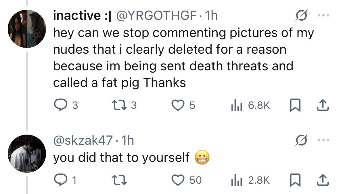 nicolyism's tweet photo. @skzak47 @YRGOTHGF @tarell00 “i am being called xyz under photos i posted without the intention of being attacked en mass”
“you did that to yourself”

does this make the link more clear to you https://t.co/k5Vvhw6mhb