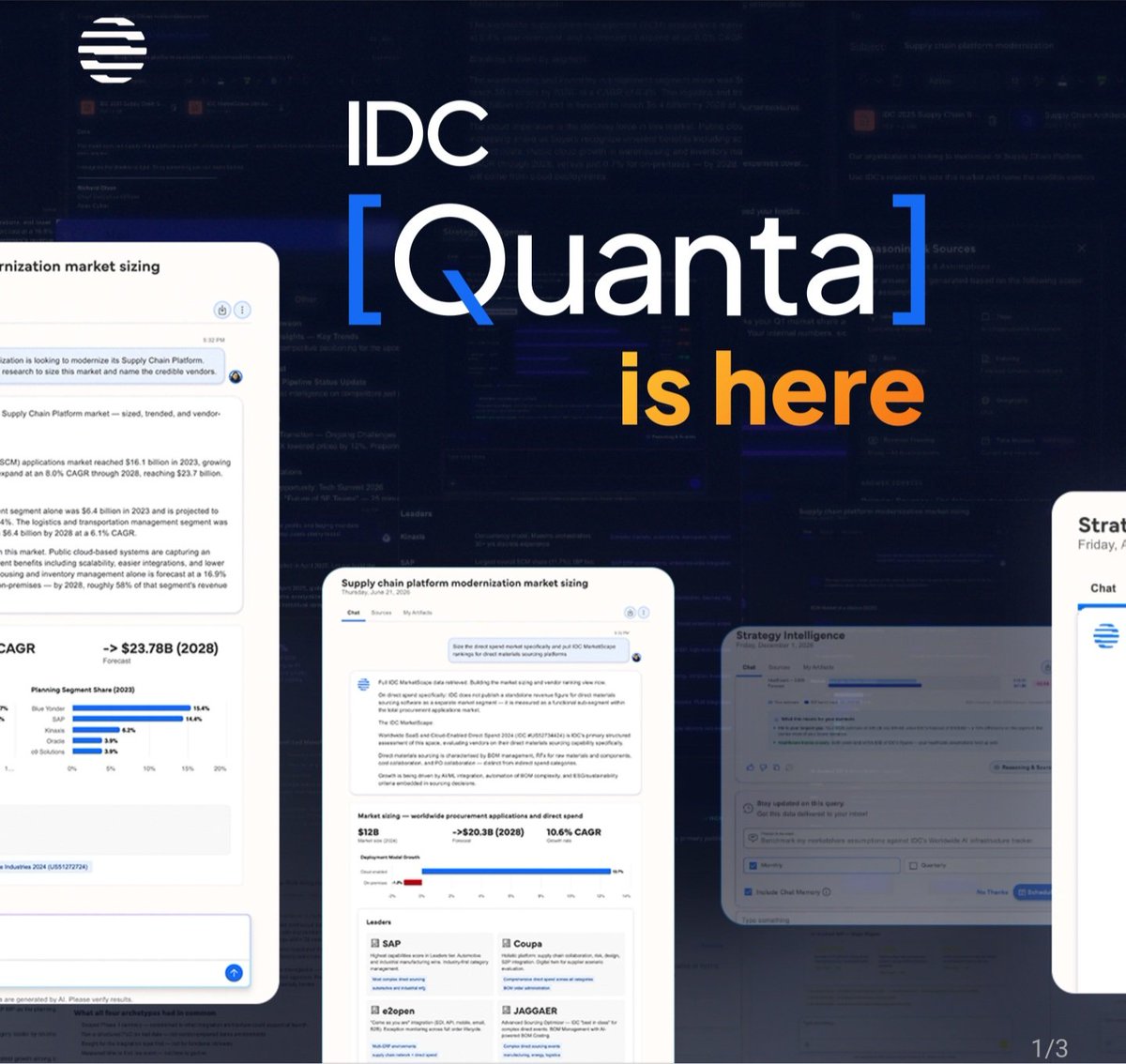 RobTiffany's tweet photo. .@IDC Quanta is here.

This is the intelligence fabric for the AI enabled enterprise that's embedded in the tools you already use, grounded in IDC's proprietary research + data, and ready to deliver answers you can trust.

Quanta represents a new era for IDC and a new standard for the industry.

Explore IDC Quanta today: https://t.co/fHzn0wGC5s

#IDCQuanta #IDCAIPlatform
#EmbeddedIntelligence