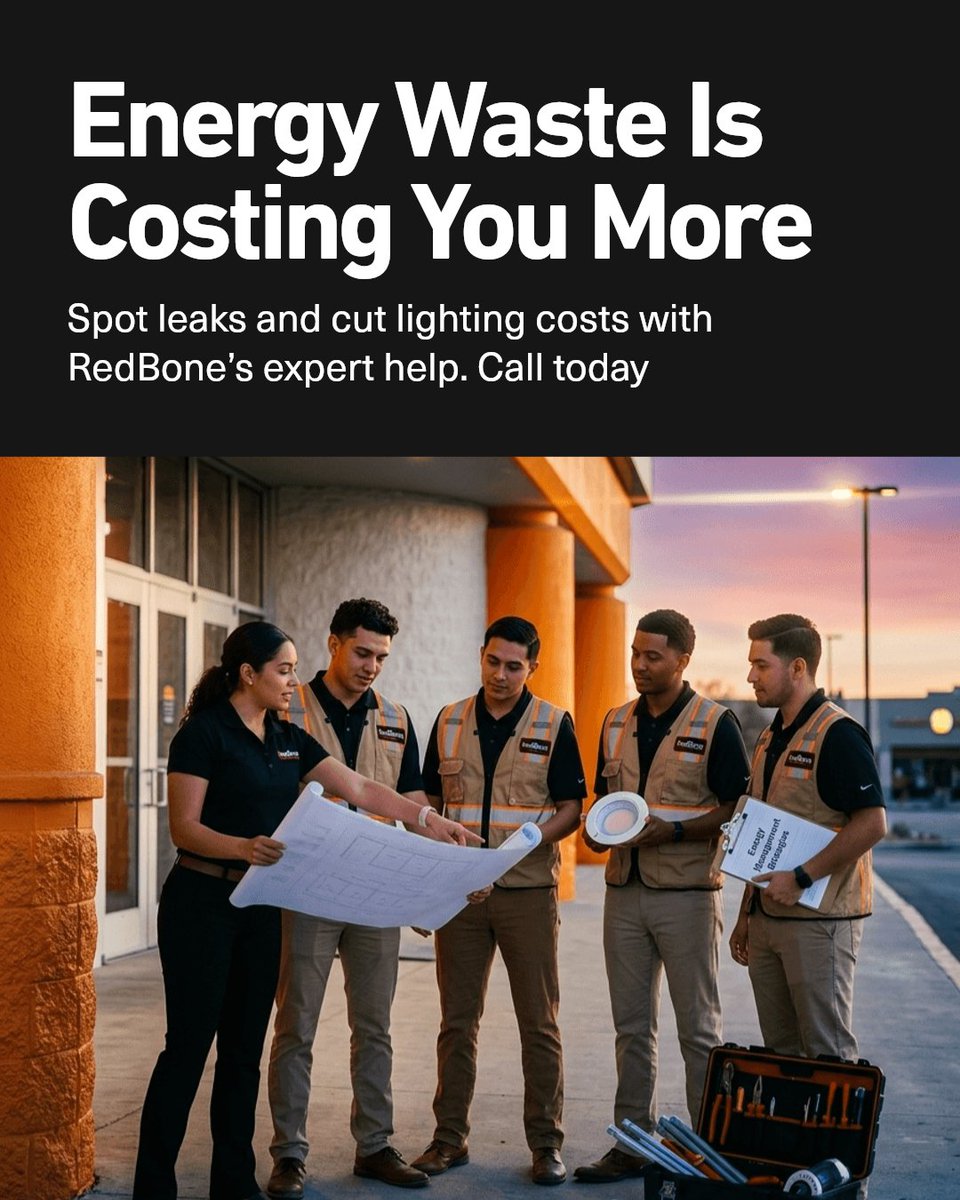 RedBoneElectric's tweet photo. Energy waste in commercial spaces costs more than you think. RedBone helps spot leaks, improve lighting, and cut costs. Contact us today.

Learn advanced strategies for energy management https://t.co/5xkWcIopLz https://t.co/HbTov1hK73