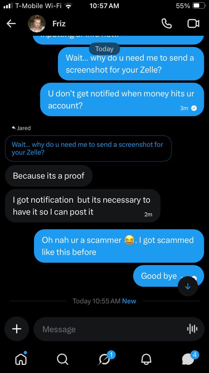 Jaredsmithj123's tweet photo. #scam anytime they ask u to send a screenshot of the payment they’re scamming because it’s not their account. It’s usually money sent followed by a block notification. Tried to get me lol #scammer #fraud https://t.co/c2k8n7fb5F
