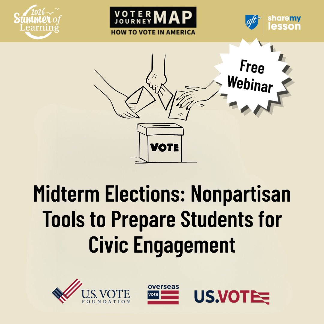US_Vote's tweet photo. Calling all social studies teachers! 7/29 at 4pm thru https://t.co/x1r5jaur64 Summer of Learning https://t.co/vZRWIzCyyN